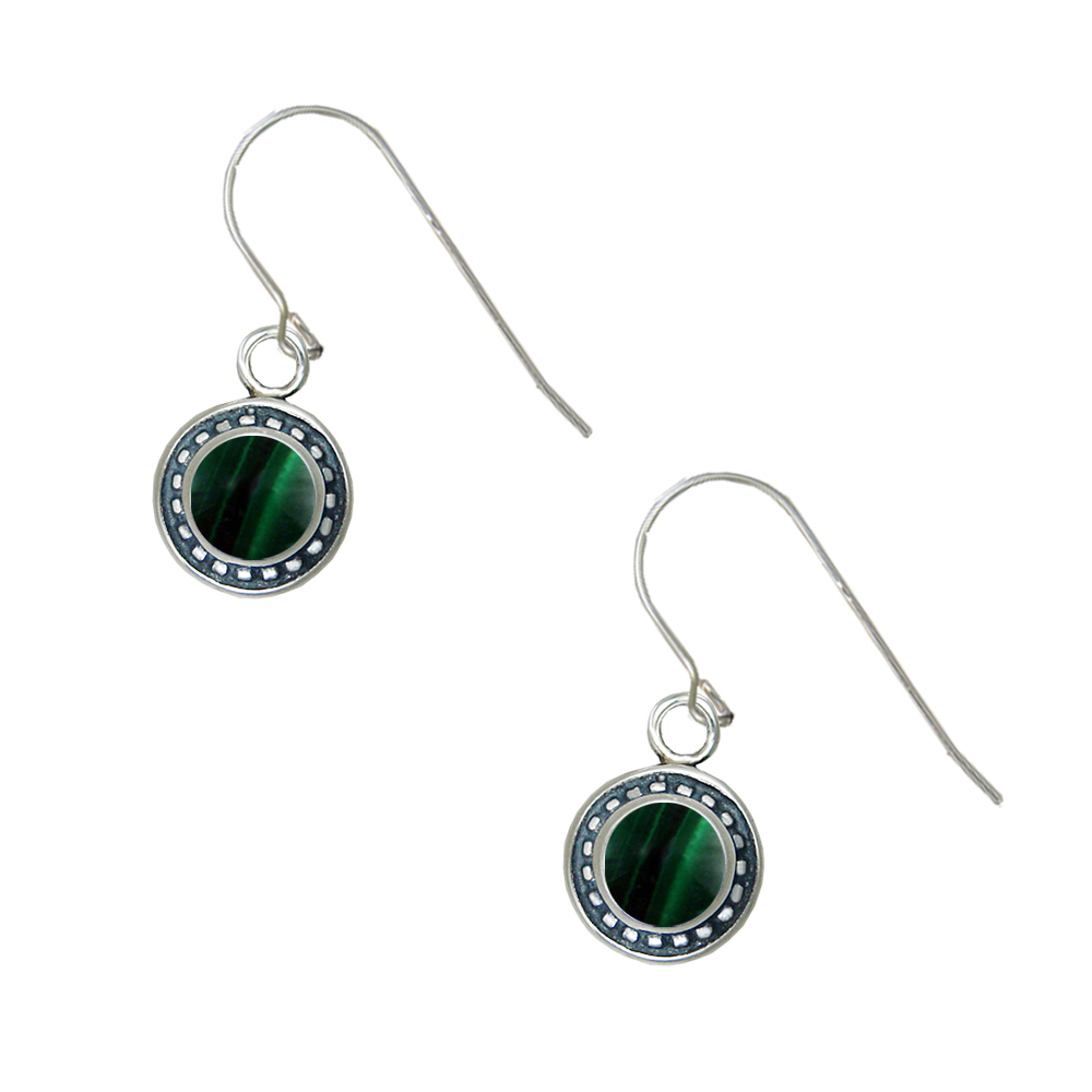 Sterling Silver Little Malachite Gemstone Drop Dangle Earrings